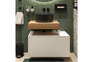 Мебель для ванной STWORKI Ольборг 60 столешница дуб французский, без отверстий, с тумбой 80, с раковиной BOCCHI Vessel черной - 3