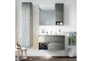 Мебель для ванной STWORKI Карлстад 90 дуб рошелье, в стиле лофт, серая (комплект, гарнитур)