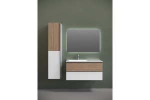 Тумба под раковину Sancos Delta 99х44 левая белая - светлое дерево - 2