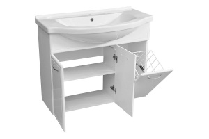 Тумба под раковину Stella Polar Концепт Эльбрус 90 с бельевой корзиной белый - 3