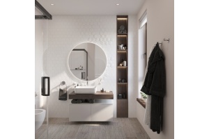 Мебель для ванной STWORKI Ольборг 100 столешница дуб карпентер, без отверстий, 2 тумбы 50, с раковиной STWORKI Soul 1 белой - 2