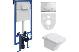 Комплект Унитаз подвесной STWORKI Хальмстад SETK2804-0606-001-1-6000 с микролифтом + Система инсталляции для унитазов STWORKI 510162 с кнопкой смыва 230823 хром матовый