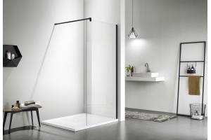 AQ WIW 08020BL Душевая перегородка Walk in с держателем 800x2000 профиль черный, стекло прозрачное - 2