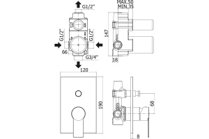 Смеситель Paffoni Tango TA015CR/M С ВНУТРЕННЕЙ ЧАСТЬЮ, для ванны с душем - 2
