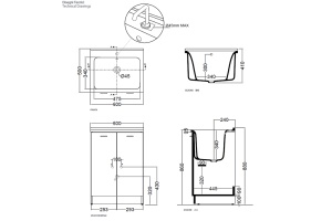 KERASAN Aquadom Комплект для постирочной 60х50см: база + раковина БЕЗ ОТВЕРСТИЯ под смеситель+выпуск с сифоном , цвет белый матовый - 2