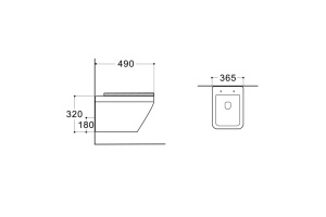AQ1155-00 ЛИРА Унитаз подвесной безободковый 490*365*320мм, тонкое сиденье с механизмом плавного закрывания, крепеж - 2