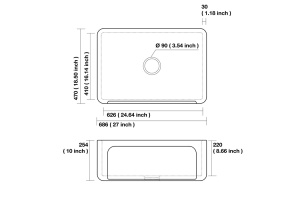 KERASAN Hannah YORKSHIRE Раковина керамическая кухонная 686x470x254 мм,без отв под смеситель, без сифона, толщина 30 мм, цвет белый - 2