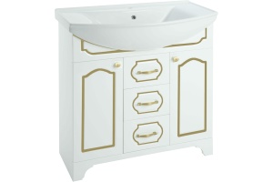 Тумба с раковиной Bellezza Тиффани 85 белая, патина золото
