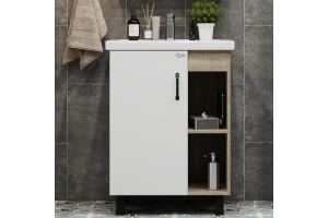 Тумба с раковиной Onika Тимбер ФОСТЕР-60 белый матовый/дуб сонома (106115) - 2