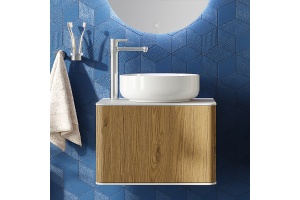 Тумба с раковиной STWORKI Ноттвиль 60 дуб верона, с отверстием под смеситель