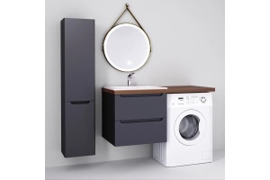 Тумба с раковиной Jorno Wood 120, серая, под стиральную машину - 3