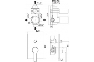 Смеситель для душа встраиваемый Cezares Ovest хром - 2