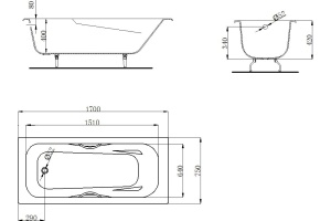 Чугунная ванна Byon B15 170x75 с ручками (V0000221) - 2