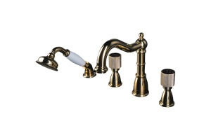 Смеситель на борт ванны Boheme Royal Cristal золото с черными кристаллами Preciosa