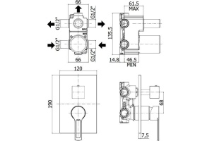 Смеситель Paffoni Ringo RIN019CR/M С ВНУТРЕННЕЙ ЧАСТЬЮ, для ванны с душем - 2