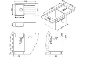 Мойка LINE 20 NAT-90 860X500 в компл. с сифоном 1130551, - 3