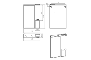 Терра - 70 зеркало-шкаф серый правый - 3