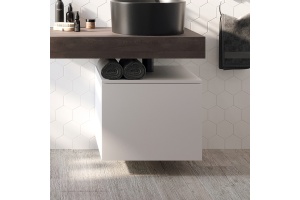 Столешница STWORKI Ольборг 80 дуб карпентер, без отверстий, с тумбой 50, с раковиной BOCCHI Vessel черной - 3