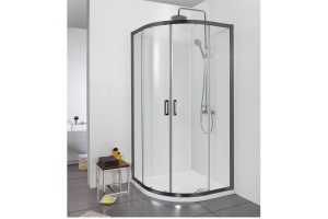 AQ ARI RO 10020BL Душевой уголок 1/4 круга, двери раздвижные 1000x1000x2000, профиль черный, стекло прозрачное - 3