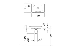 DURAVIT (Viu) Умывальник 600 x 430 мм, без площадки под смеситель, с клапаном Push-Open, белый - 2