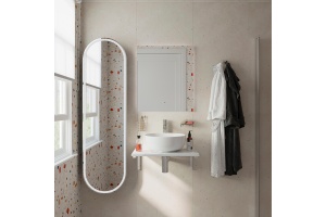 Мебель для ванной DIWO Элиста 60 белый мрамор, с раковиной Moduo 40 RING, в скандинавском стиле, овальная (гарнитур, мебель)