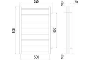 Водяной полотенцесушитель Terminus Вега П8 500x800 Хром боковое подключение - 3