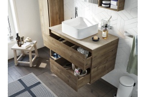 Тумба с раковиной STWORKI Карлстад 90 дуб рустикальный, простоун беж, с отверстием для смесителя в столешнице - 3