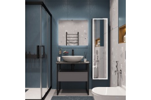 Тумба с раковиной DIWO Элиста 80 черный мрамор с раковиной Moduo 55 Leaf - 2