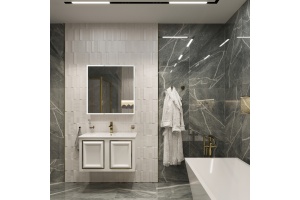 Зеркало-шкаф STWORKI Ольборг МВК079 80, с подсветкой, навесной, белый, прямоугольный, в стиле лофт, с розеткой - 2