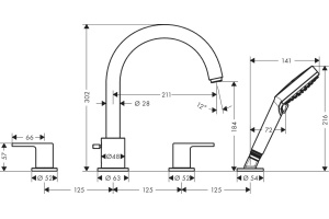 Смеситель Hansgrohe Vernis Shape 71459670 на борт ванны, черный - 2