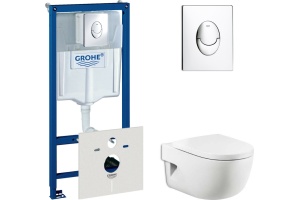 Комплект Система инсталляции для унитазов Grohe Rapid SL 38750001 4 в 1 с кнопкой смыва + Крышка-сиденье Roca Meridian 8012A2004 с микролифтом