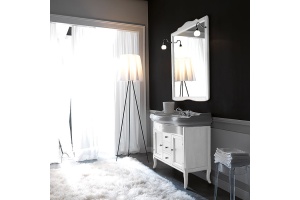 KERASAN Retro 7347, база 100см, с прямым фасадом, под раковину 1050, цвет:белый матовый, ручки: керамика