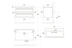 PLATINO База под раковину подвесная с двумя выкатными ящиками, Черный матовый AM-Platino-1000-2C-SO-NM - 3