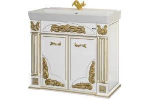 Тумба для комплекта Misty Барокко 100 белая, патина - 3