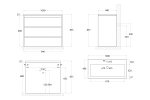 FAMILY База под раковину напольная с тремя выкатными ящиками, Bianco Lucido, 1000x480x845, FAMILY-1000-3C-PIA-BL - 3