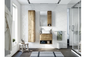 Мебель для ванной STWORKI Карлстад 60 дуб рустикальный, простоун беж, с отверстием под смеситель в столешнице