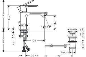 Смеситель для раковины Hansgrohe Rebris E с донным клапаном черный матовый - 2