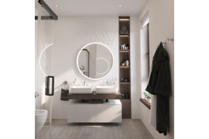 Столешница STWORKI Ольборг 120 дуб карпентер, без отверстий, 2 тумбы 60 + 2 раковины STWORKI Soul 1 белой - 2