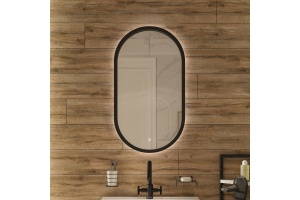 Зеркало DIWO Казань 45 черное, с подсветкой, овальное, в стиле лофт, сенсорное управление
