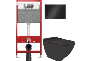 Комплект  Унитаз подвесной STWORKI Rotenburg SWH52 безободковый + Система инсталляции для унитазов TECE TECEprofil + кнопка смыва черная
