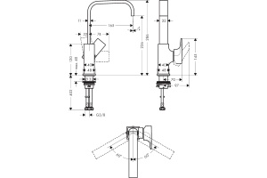 Смеситель для раковины 230, однорычажный, с рычаговой рукояткой, со сливным клапаном Push-Open, 32511990, полированное золото - 2