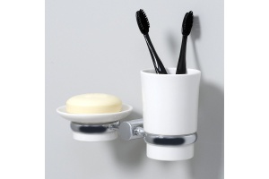 Стакан для зубных щеток и мыльница Wasserkraft хром - белый - 2