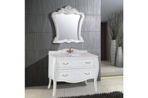 Тумба с раковиной Bellezza Грация Люкс 100 белая патина золото 2 ящика