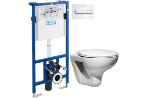 Комплект Система инсталляции для унитазов Roca DUPLO WC 890090020 + Кнопка смыва Roca PL1 Dual хром + Крышка-сиденье Roca Mateo ZRU9302822