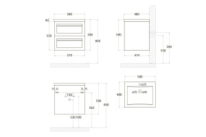 PLATINO База под раковину подвесная с двумя выкатными ящиками, Черный матовый AM-Platino-580-2C-SO-NM - 3