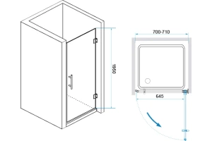 Душевая дверь в нишу RGW Hotel HO-011B 70х195 профиль черный стекло прозрачное - 3