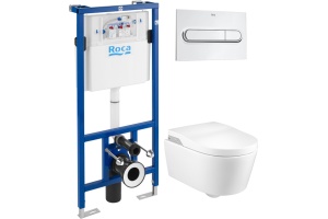 Комплект Система инсталляции для унитазов Roca DUPLO WC 890090020 + Унитаз подвесной Roca Inspira in-wash + Кнопка смыва Roca PL1 Dual хром