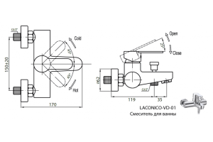 Смеситель для ванны Cezares LACONICO (LACONICO-C-VD-01) - 3