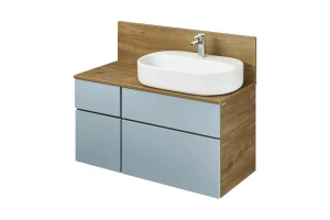 Тумба с раковиной Одри 62 и столешницей Aquaton Мишель 100 голубой-светлое дерево