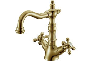 Смеситель для раковины высокий Boheme Medici бронза с белыми ручками